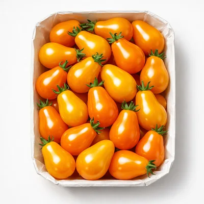 Fresh Yellow Pear Tomatoes In A Paper Tray