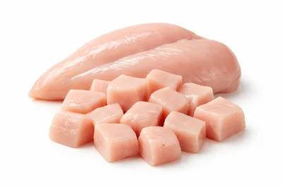 Raw Chicken Breast Fillet And Diced Cubes