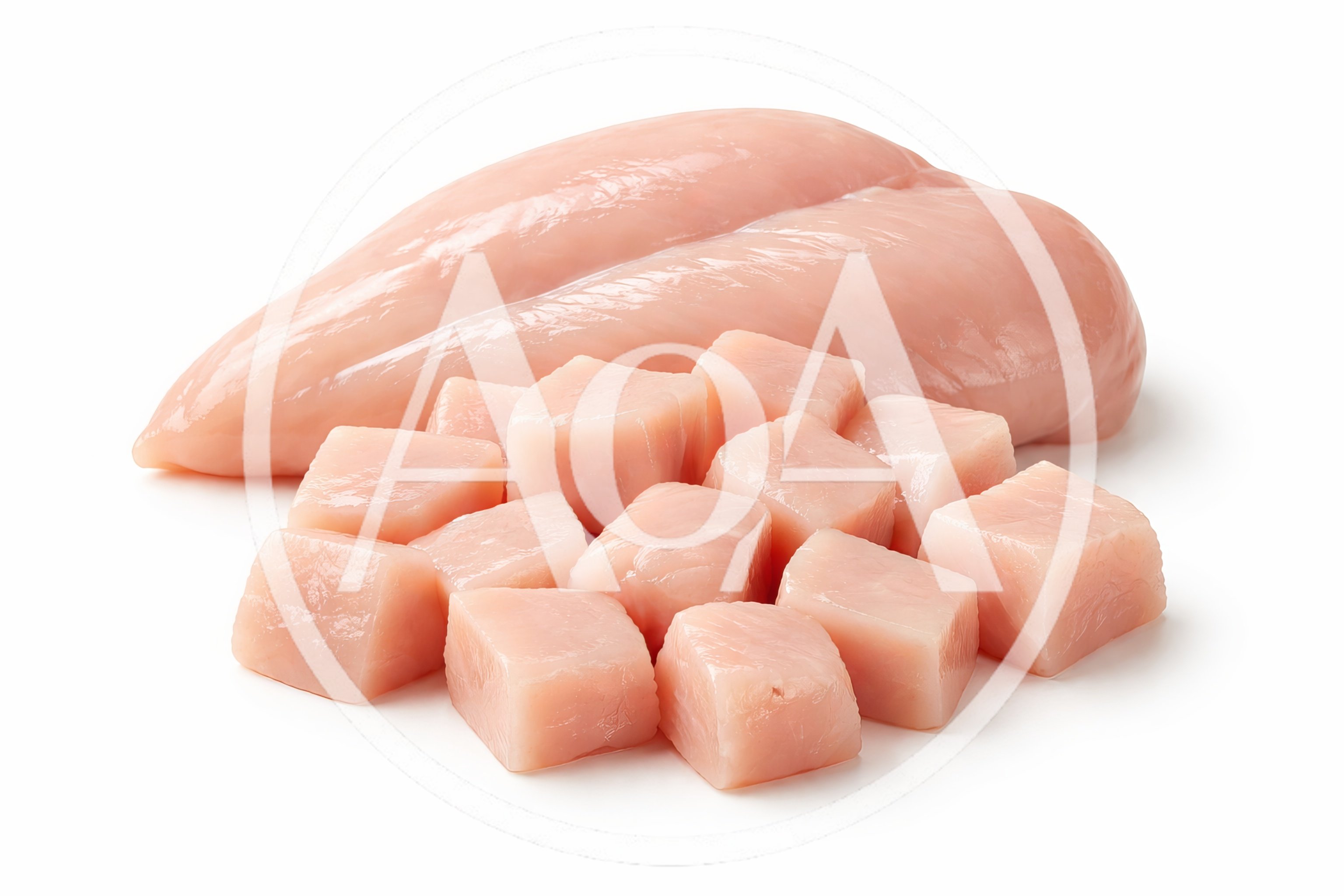 Raw Chicken Breast Fillet And Diced Cubes