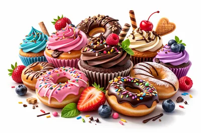 Assorted Gourmet Cupcakes and Donuts with Fresh Berries