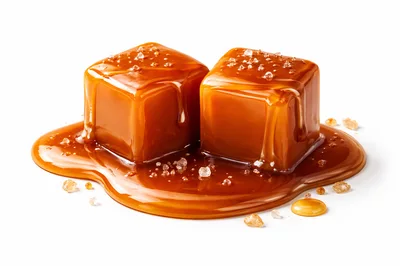 Two Salted Caramel Cubes With Drizzled Sauce