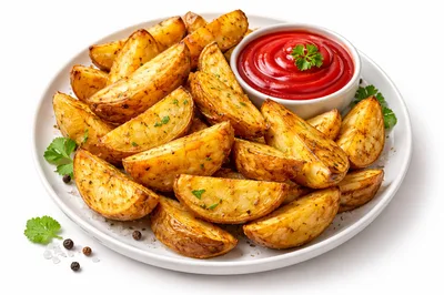 Crispy Baked Potato Wedges With Ketchup