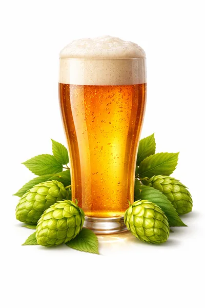 Glass Of Golden Beer With Fresh Green Hops