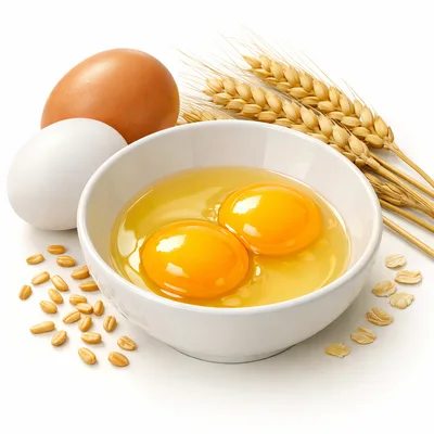 Raw Eggs In A Bowl With Wheat Stalks