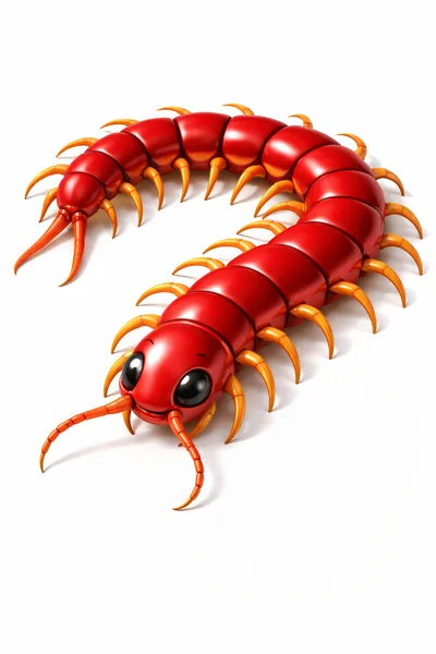 3D Rendered Cartoon Red Centipede Character