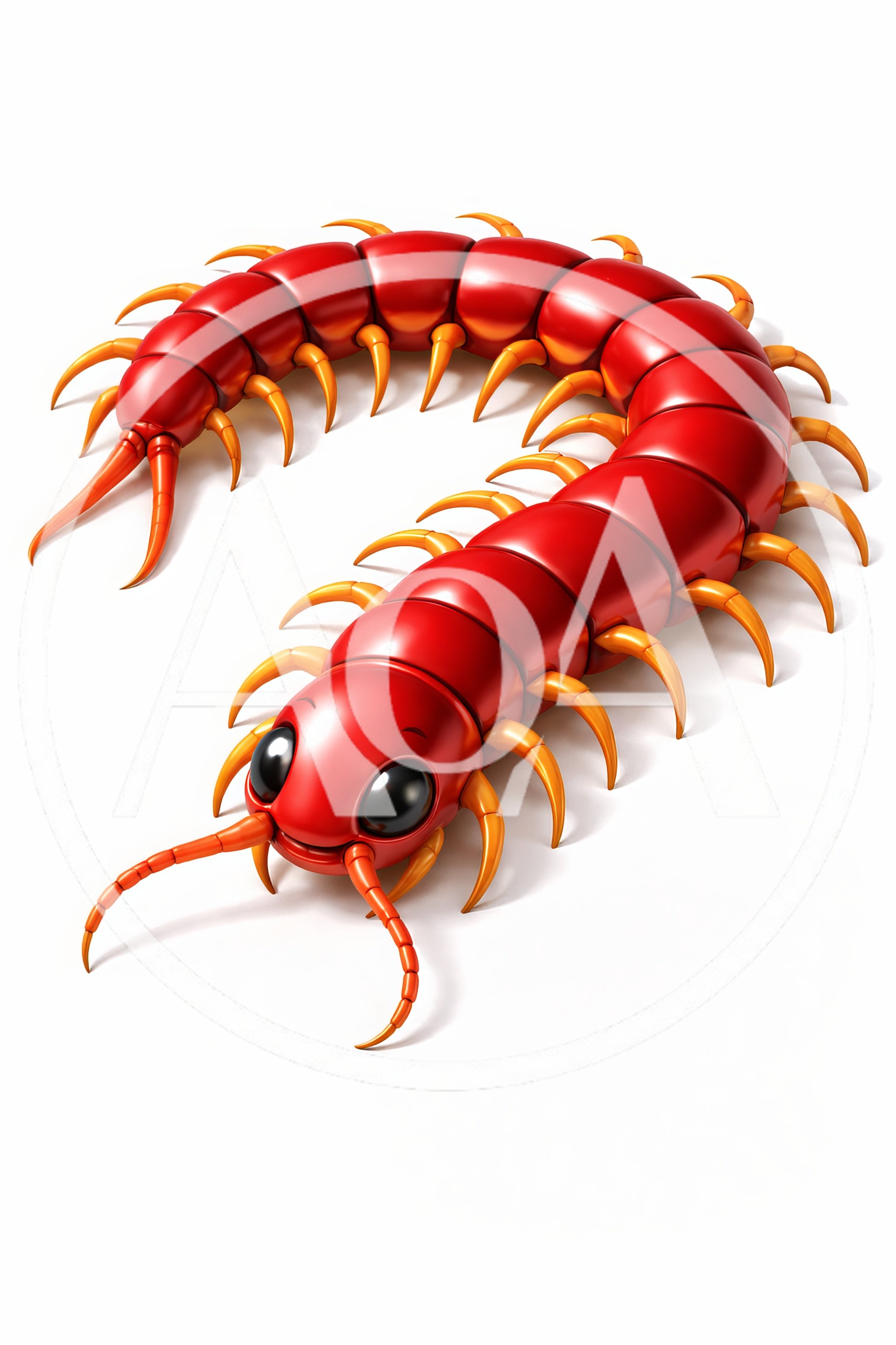 3D Rendered Cartoon Red Centipede Character