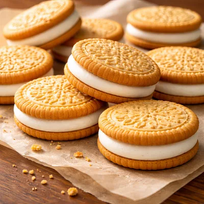 Golden Sandwich Cookies With Cream Filling