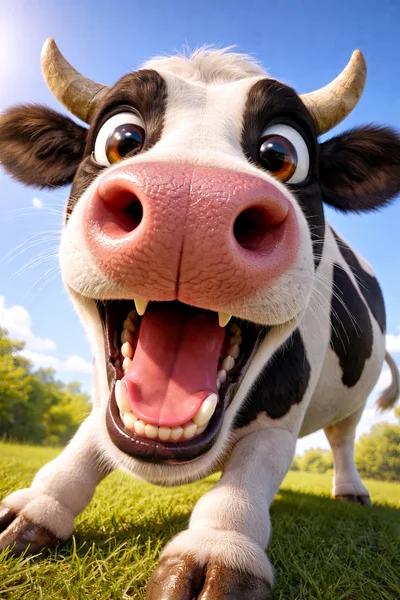 Funny Cartoon Cow With Wide Open Mouth