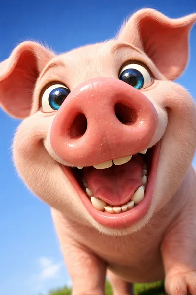 Close Up Portrait Of A Happy Cartoon Pig