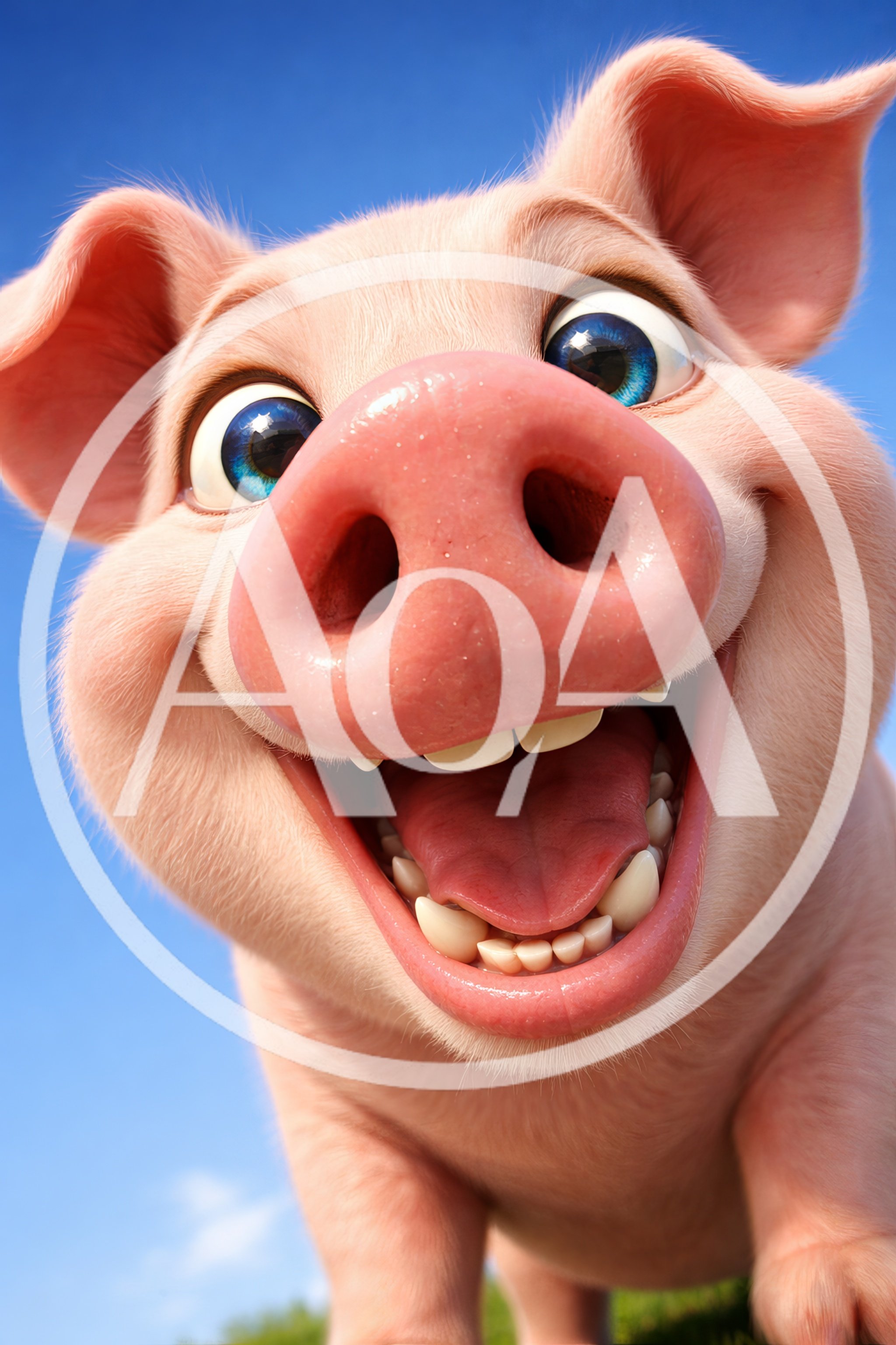 Close Up Portrait Of A Happy Cartoon Pig