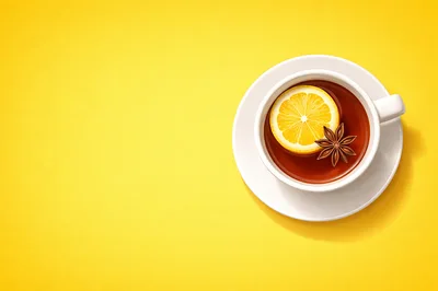 Top View Of A Cup Of Tea With Lemon And Star Anise