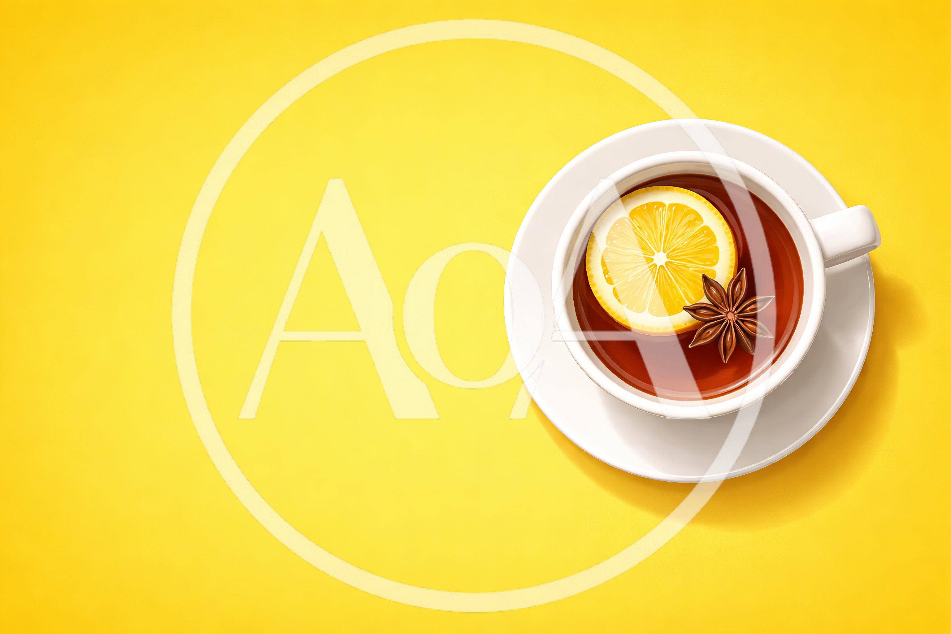 Top View Of A Cup Of Tea With Lemon And Star Anise