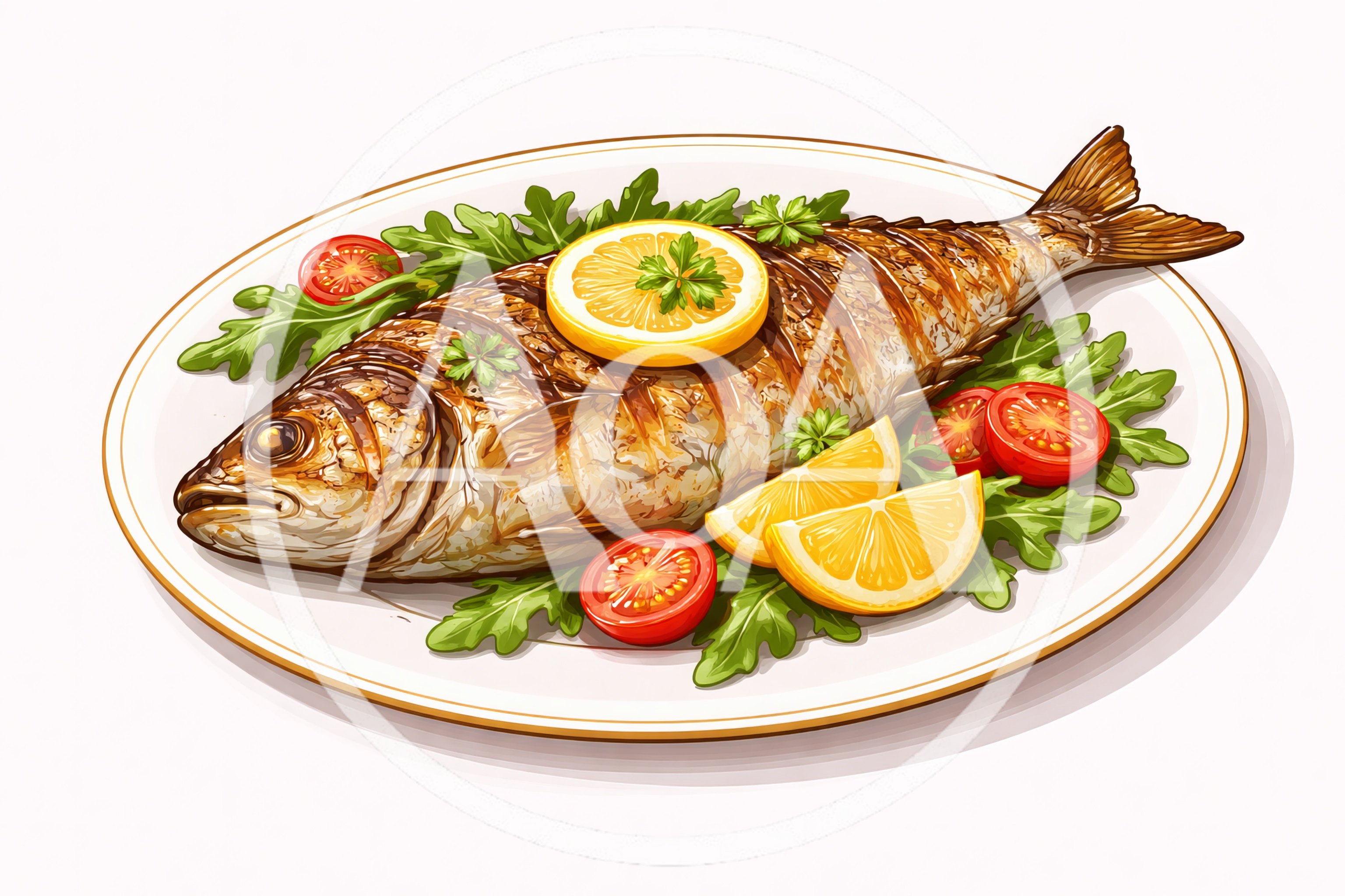 Grilled Whole Fish Served With Lemon And Tomatoes