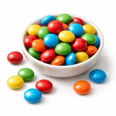 Colorful Chocolate Coated Candies in a White Bowl