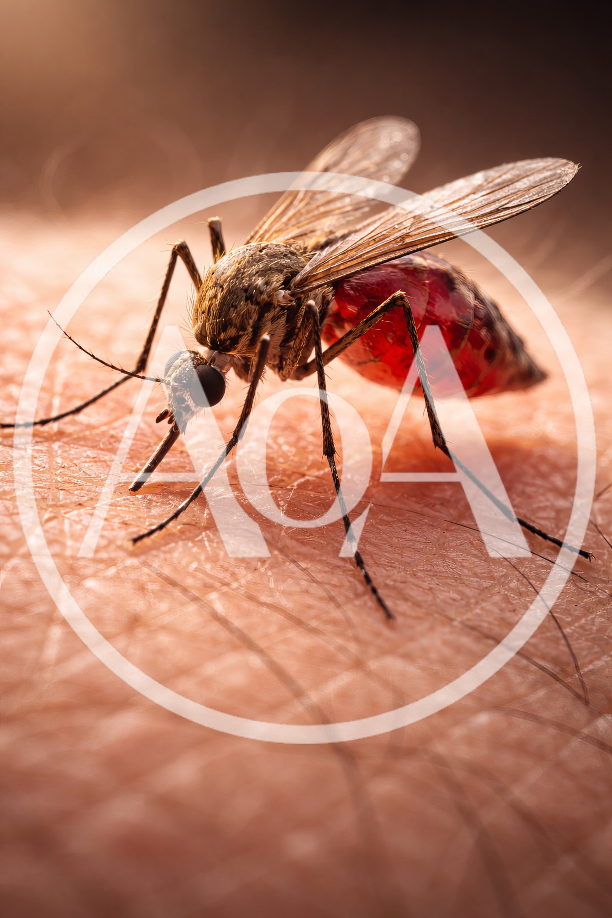 Macro Close Up Of Mosquito Feeding On Human Skin