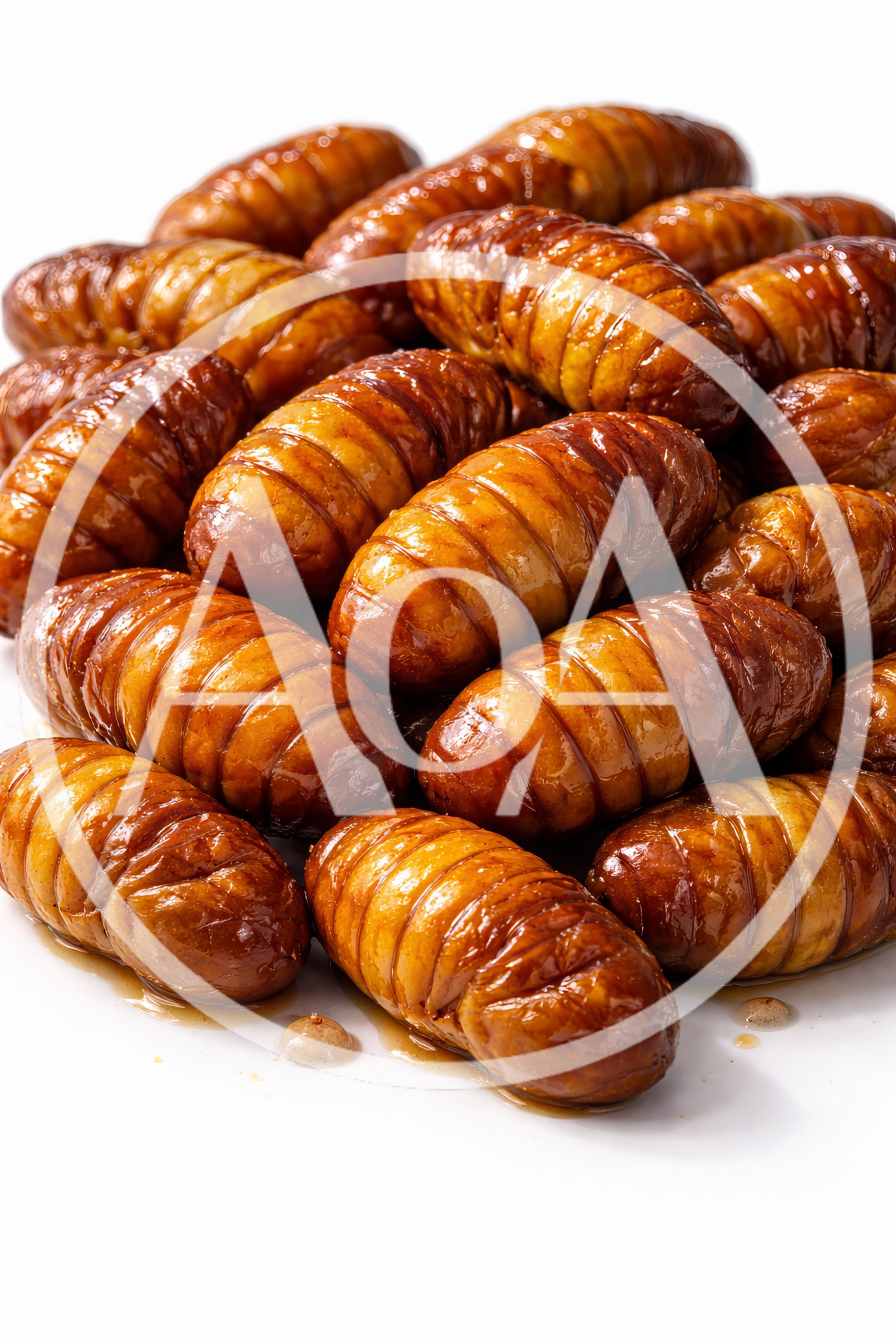Pile Of Cooked Silkworm Pupae On White Background