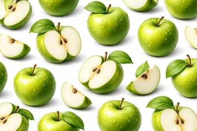 Pattern of Fresh Green Apples and Slices