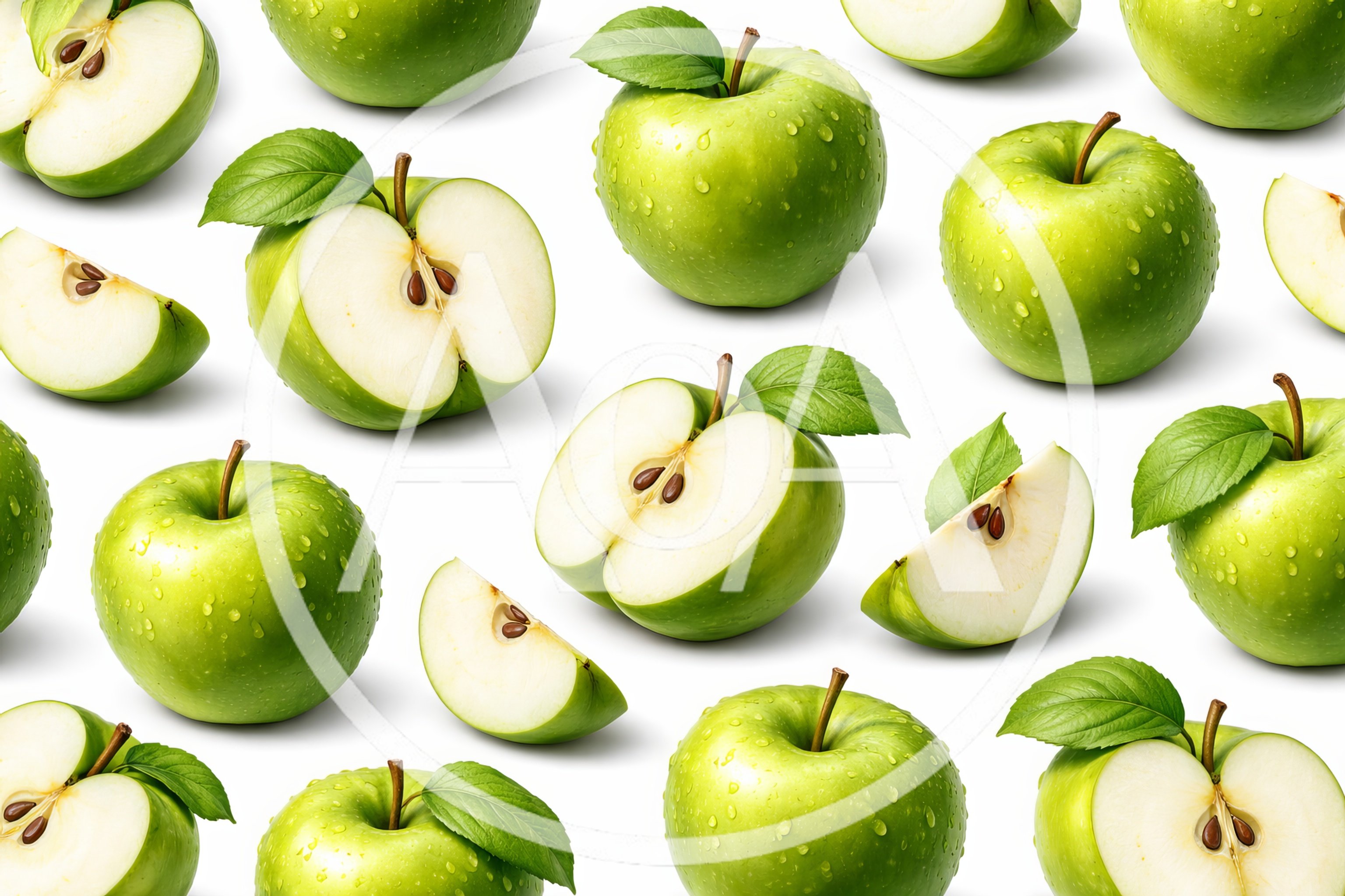 Pattern of Fresh Green Apples and Slices