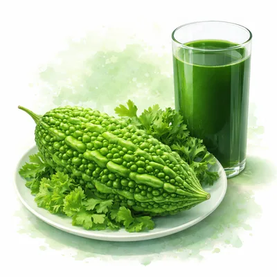Fresh Bitter Melon With Green Juice