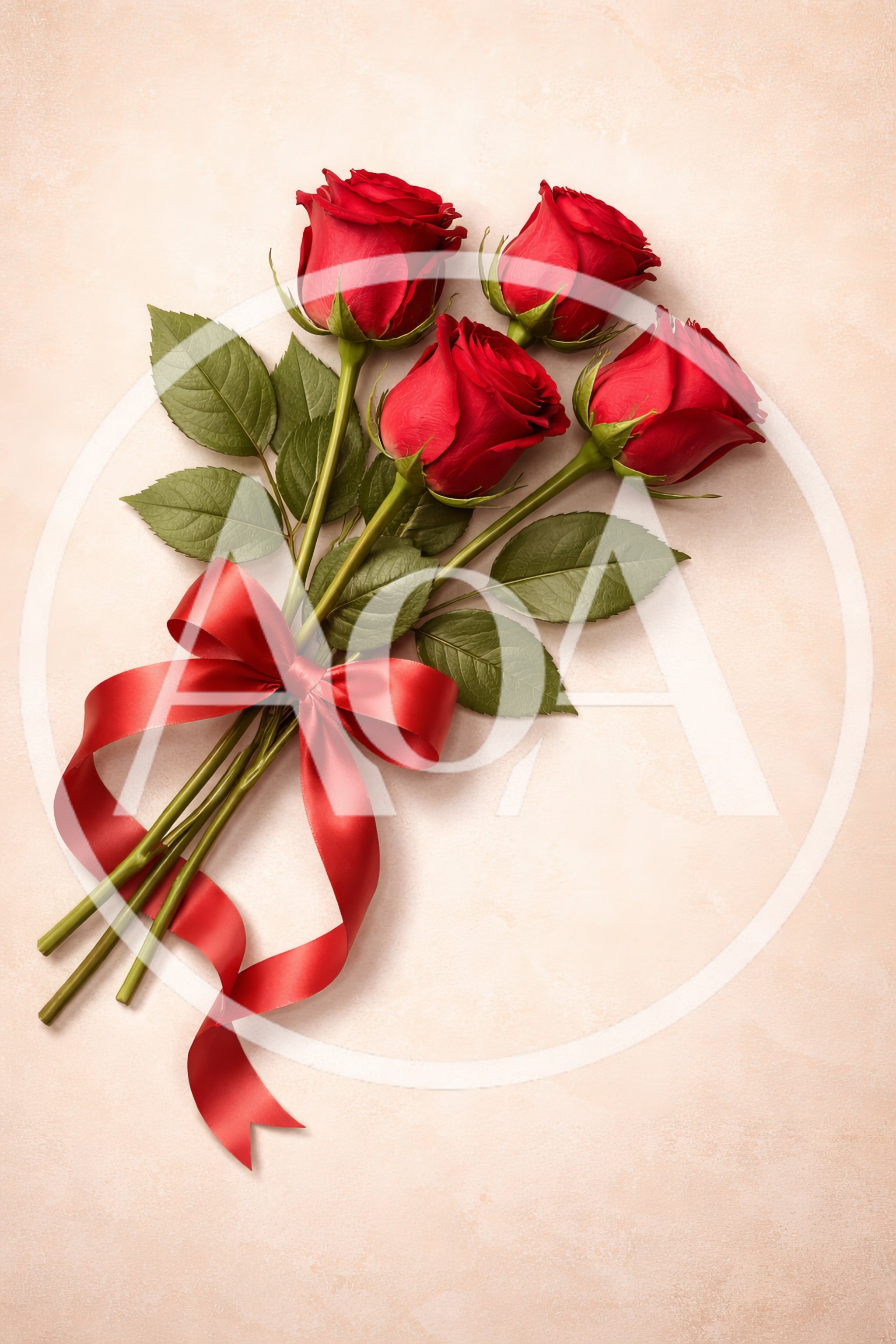 Bouquet of Four Red Roses with Ribbon