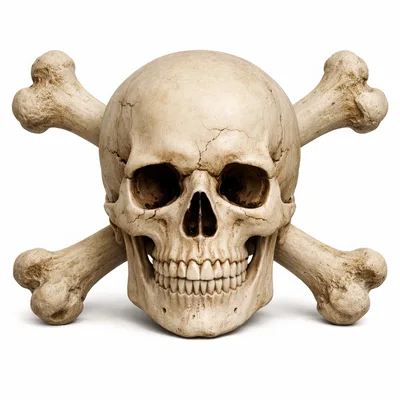 Human Skull With Crossed Bones Isolated On White