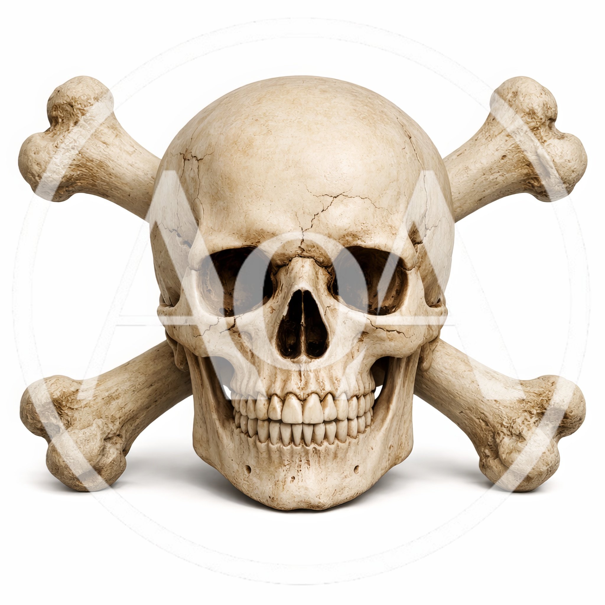 Human Skull With Crossed Bones Isolated On White