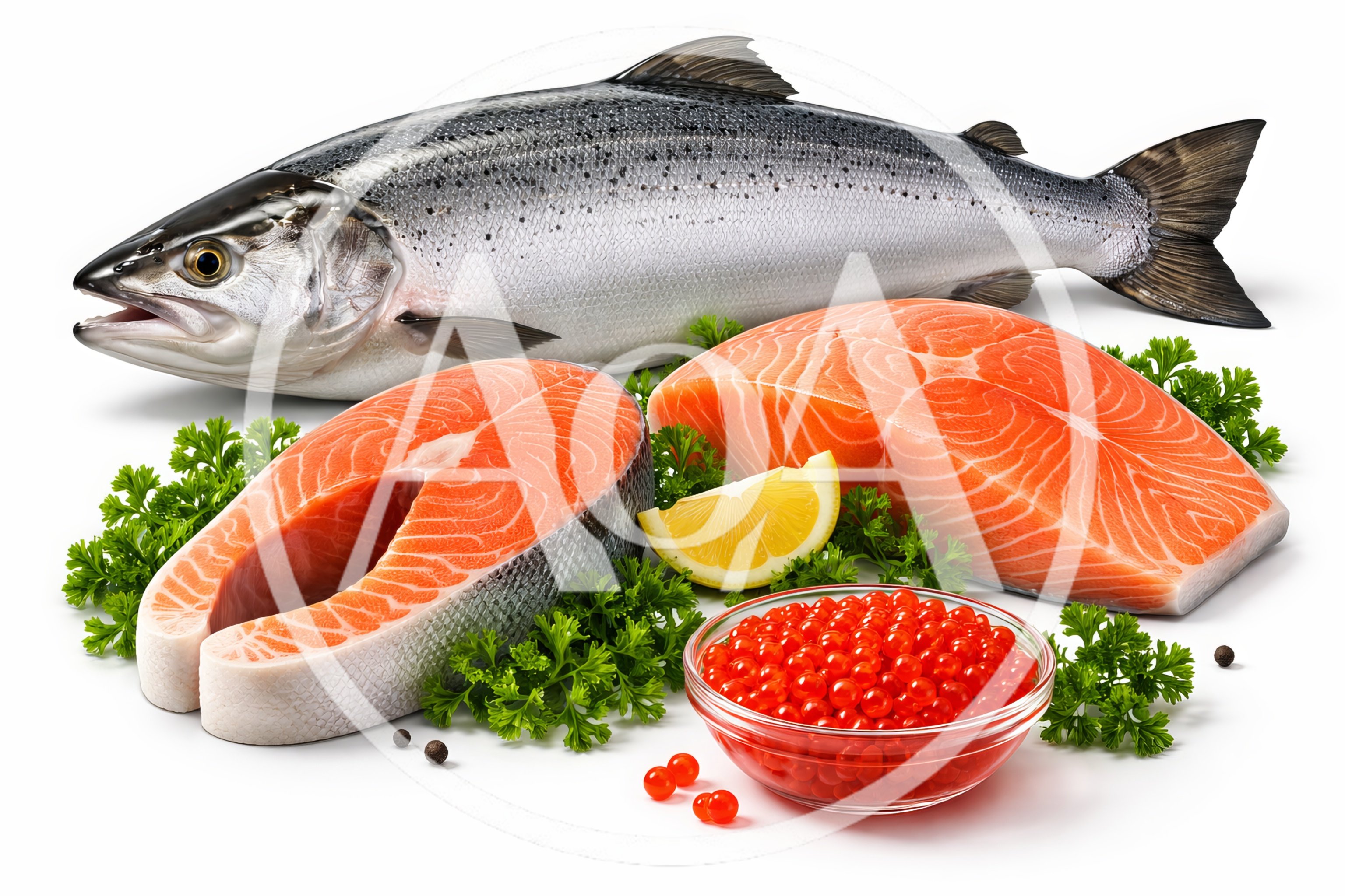 Fresh Salmon Fish With Steaks And Caviar