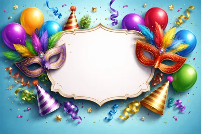 Mardi Gras Celebration Frame With Masks And Balloons