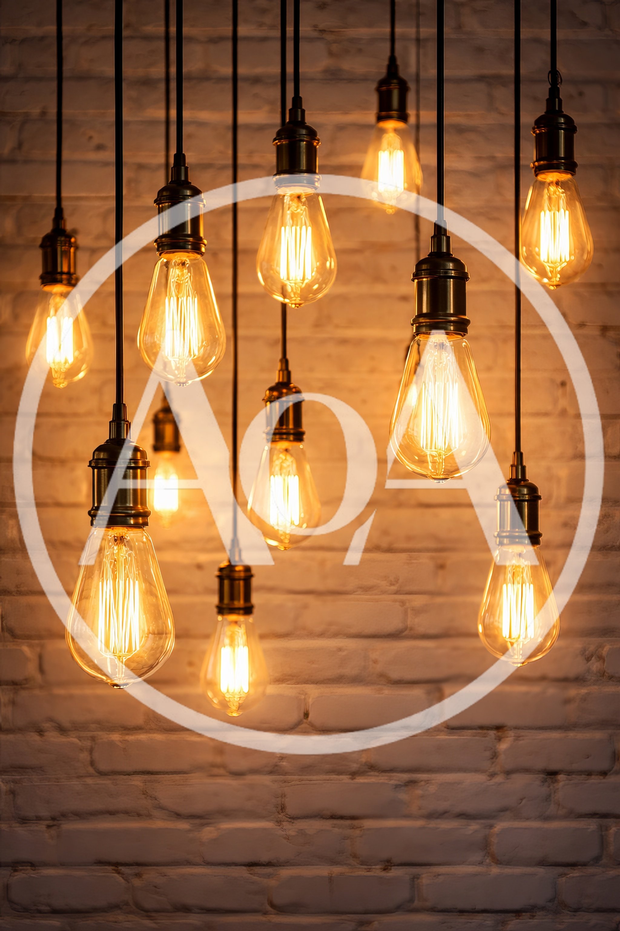 Vintage Edison Light Bulbs Hanging Against Brick Wall