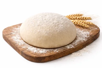 Fresh Dough Ball on Wooden Cutting Board
