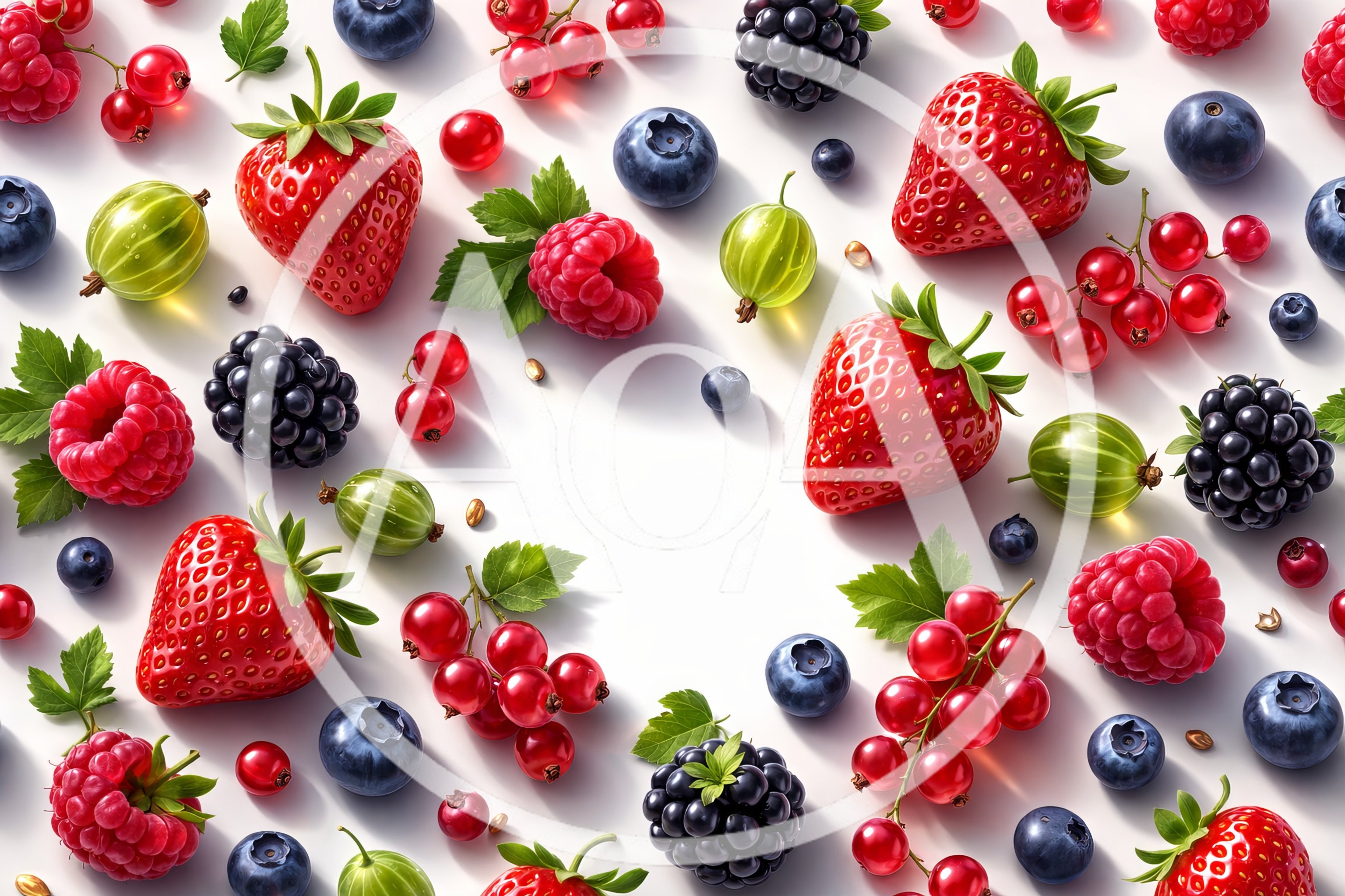 Fresh Assorted Berries Pattern on White Background