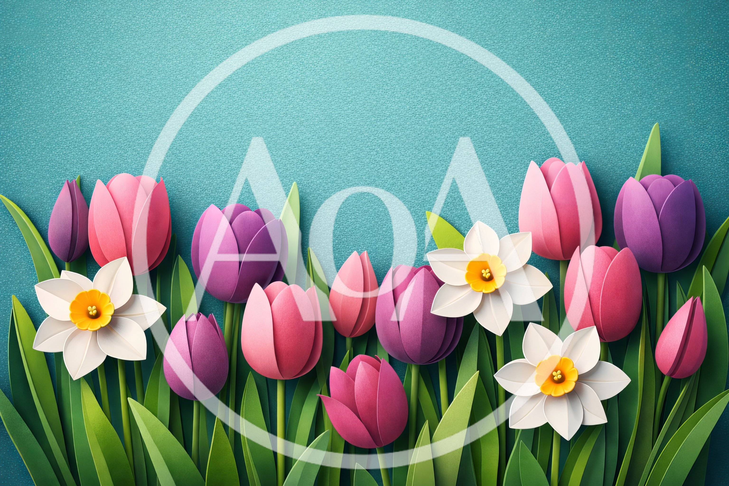 Paper Craft Tulips and Daffodils on Textured Background