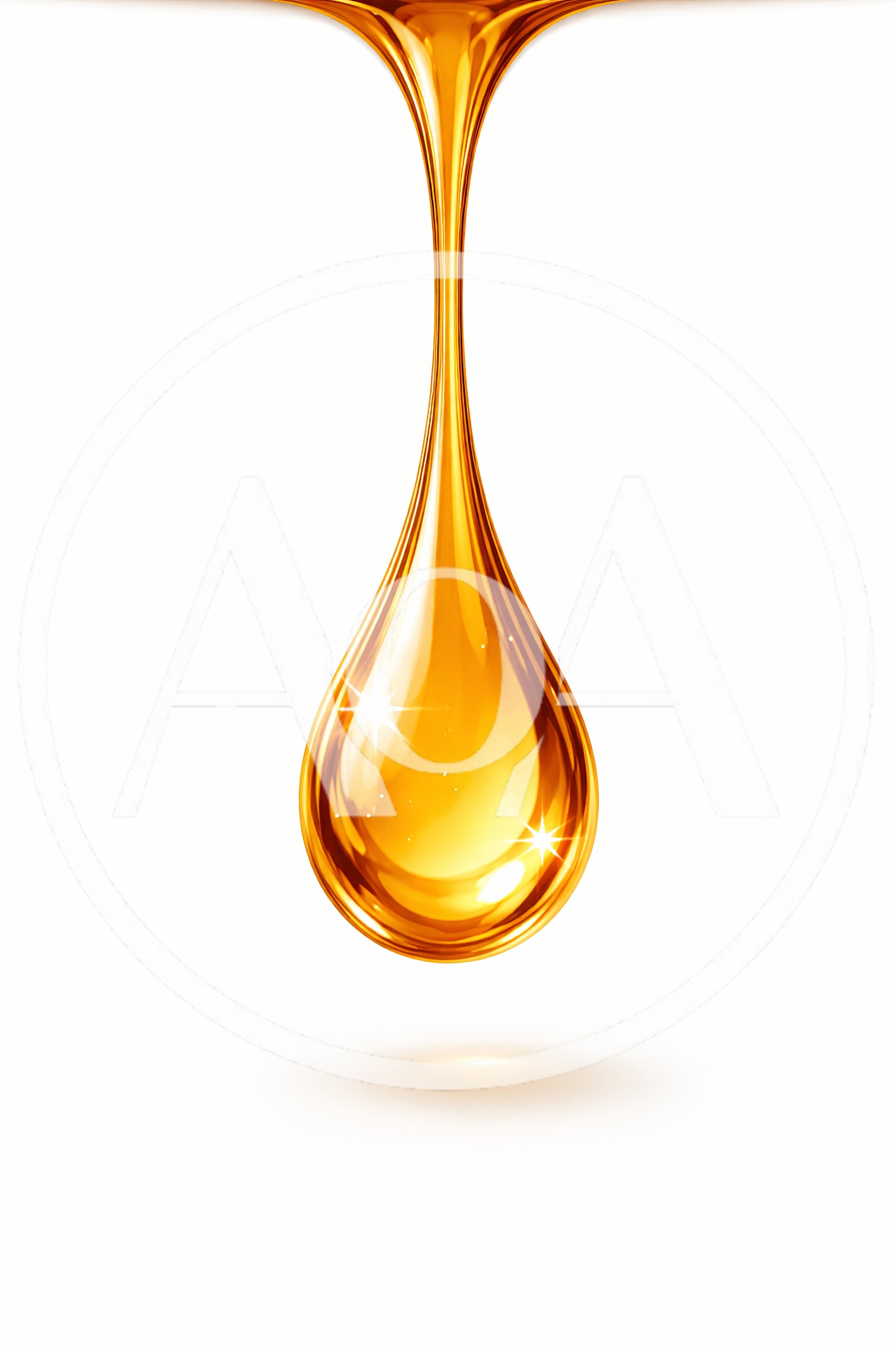 Golden Liquid Drop Falling Against White Background