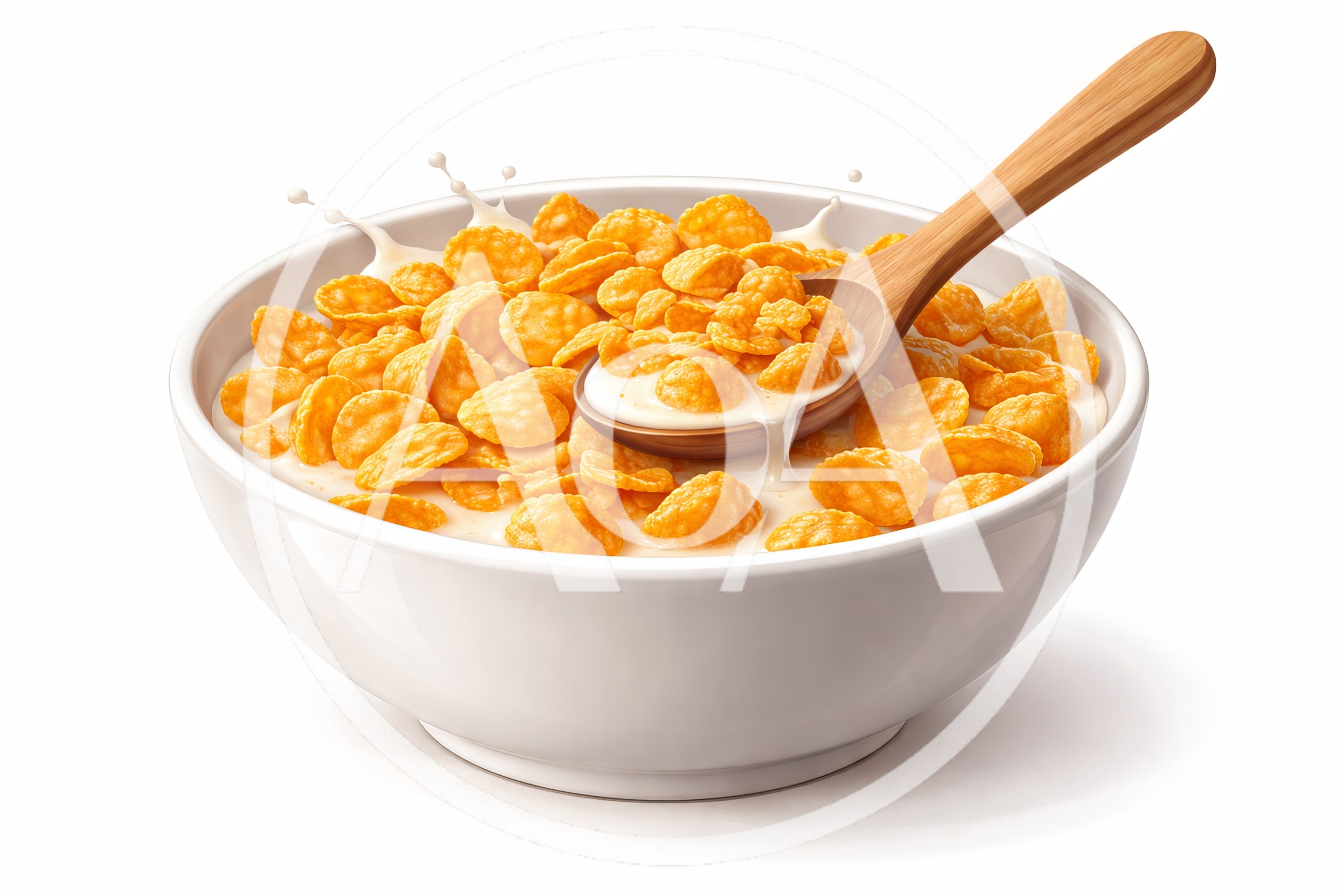 Bowl Of Corn Flakes With Milk And Wooden Spoon