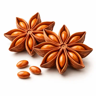 Two Whole Star Anise Spices With Loose Seeds