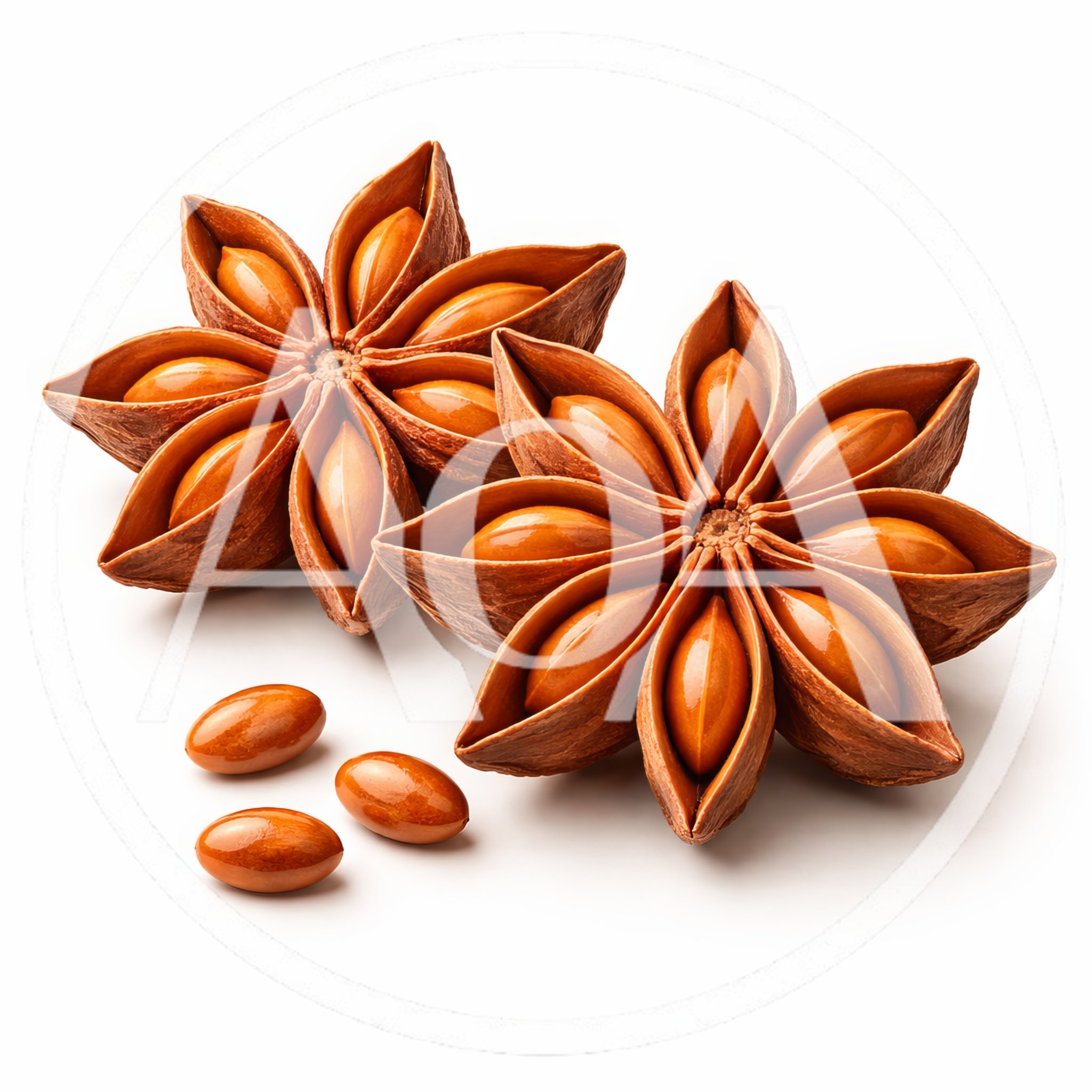 Two Whole Star Anise Spices With Loose Seeds