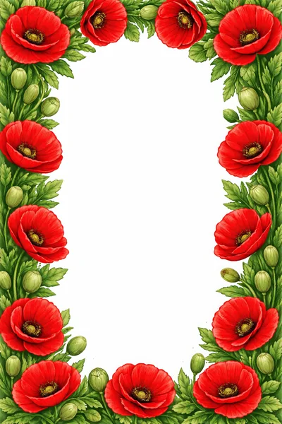 Red Poppy Flower Border Frame Illustration