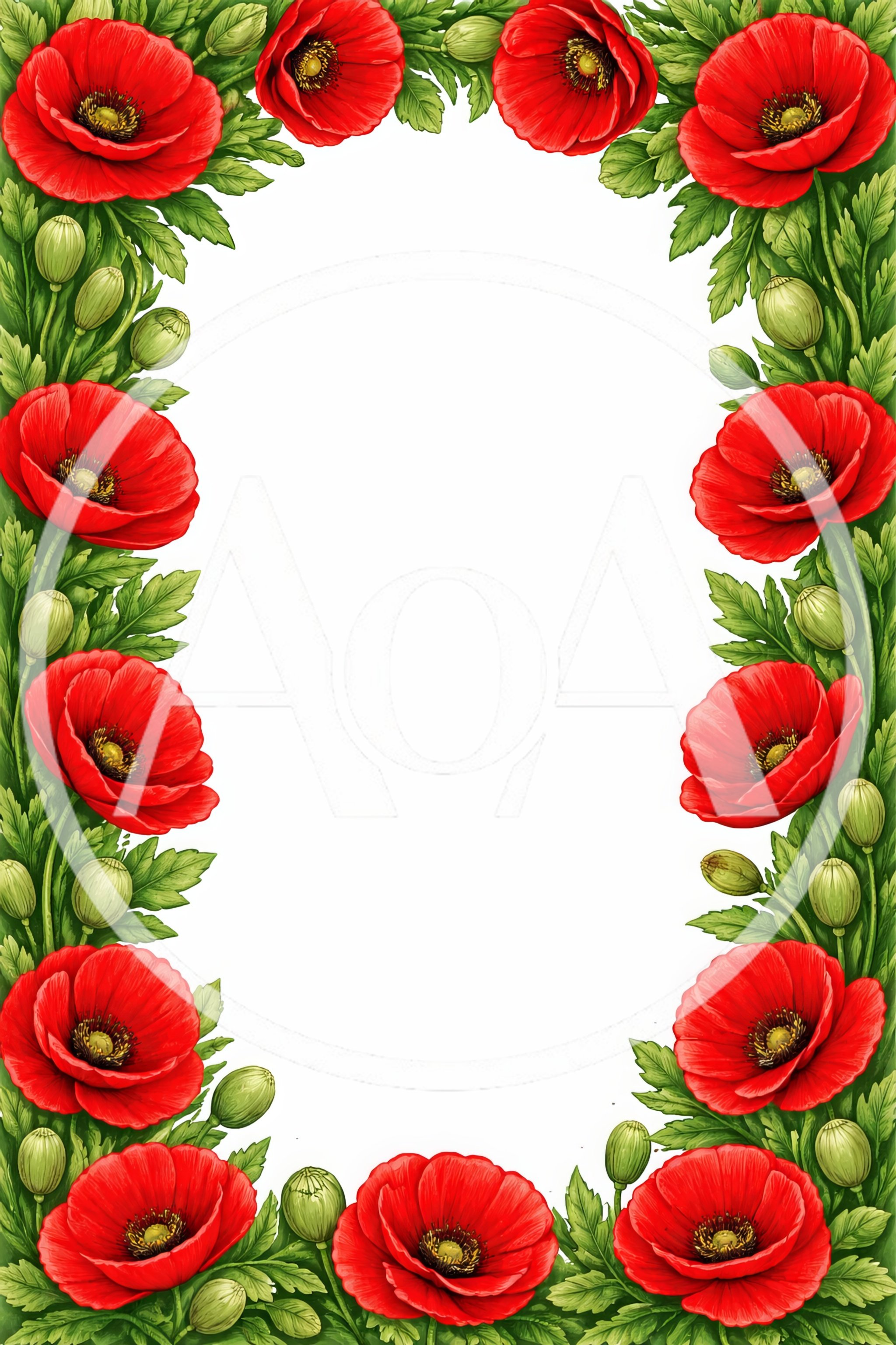 Red Poppy Flower Border Frame Illustration