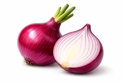 Whole And Halved Red Onions On White Background