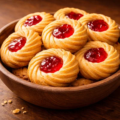 Bowl of Traditional Jam Thumbprint Cookies