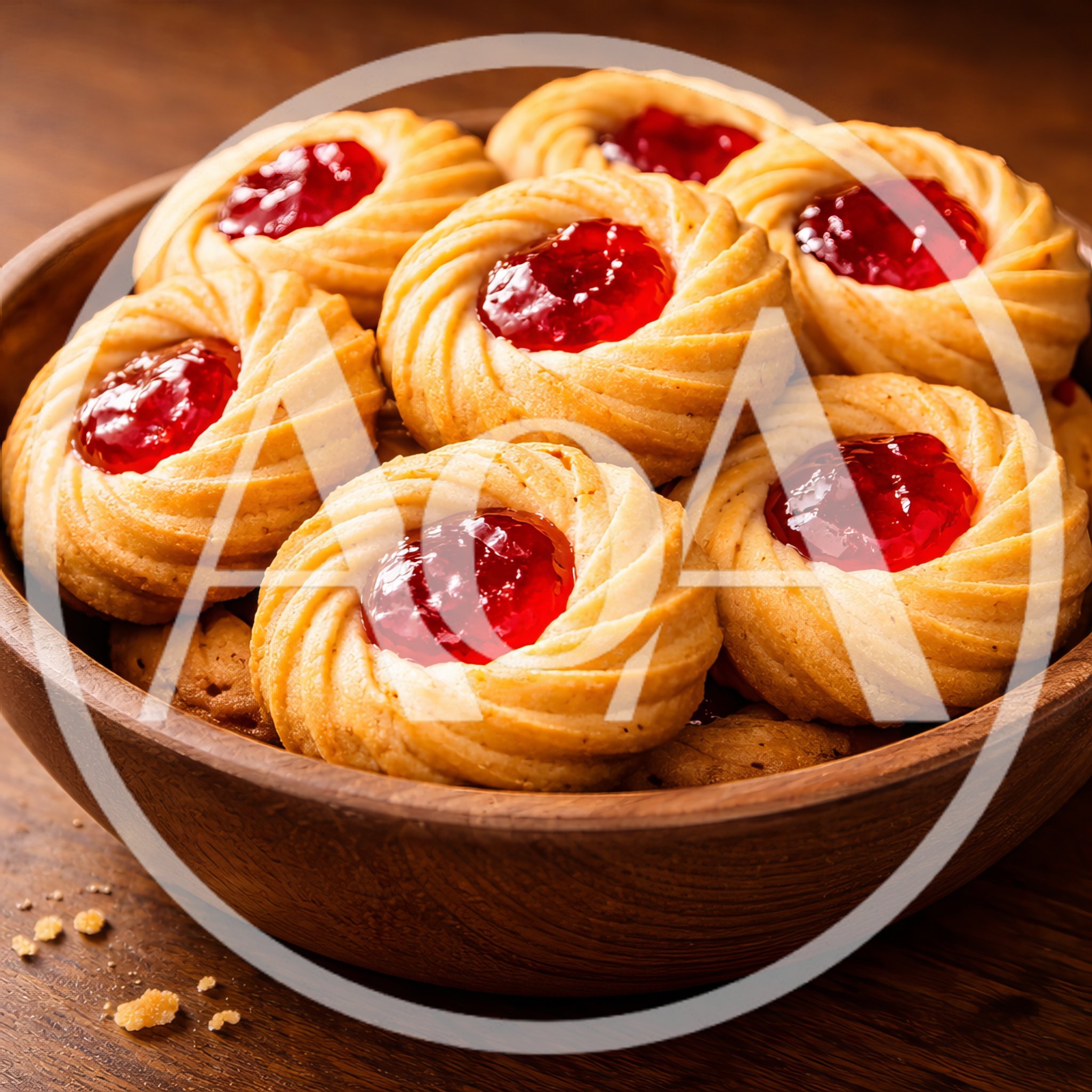 Bowl of Traditional Jam Thumbprint Cookies