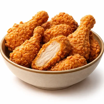 Crispy Fried Chicken Drumsticks In A Ceramic Bowl