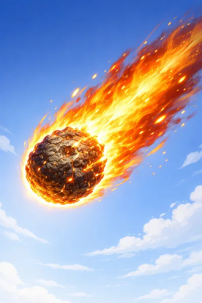 Burning Meteorite Falling Through A Clear Blue Sky