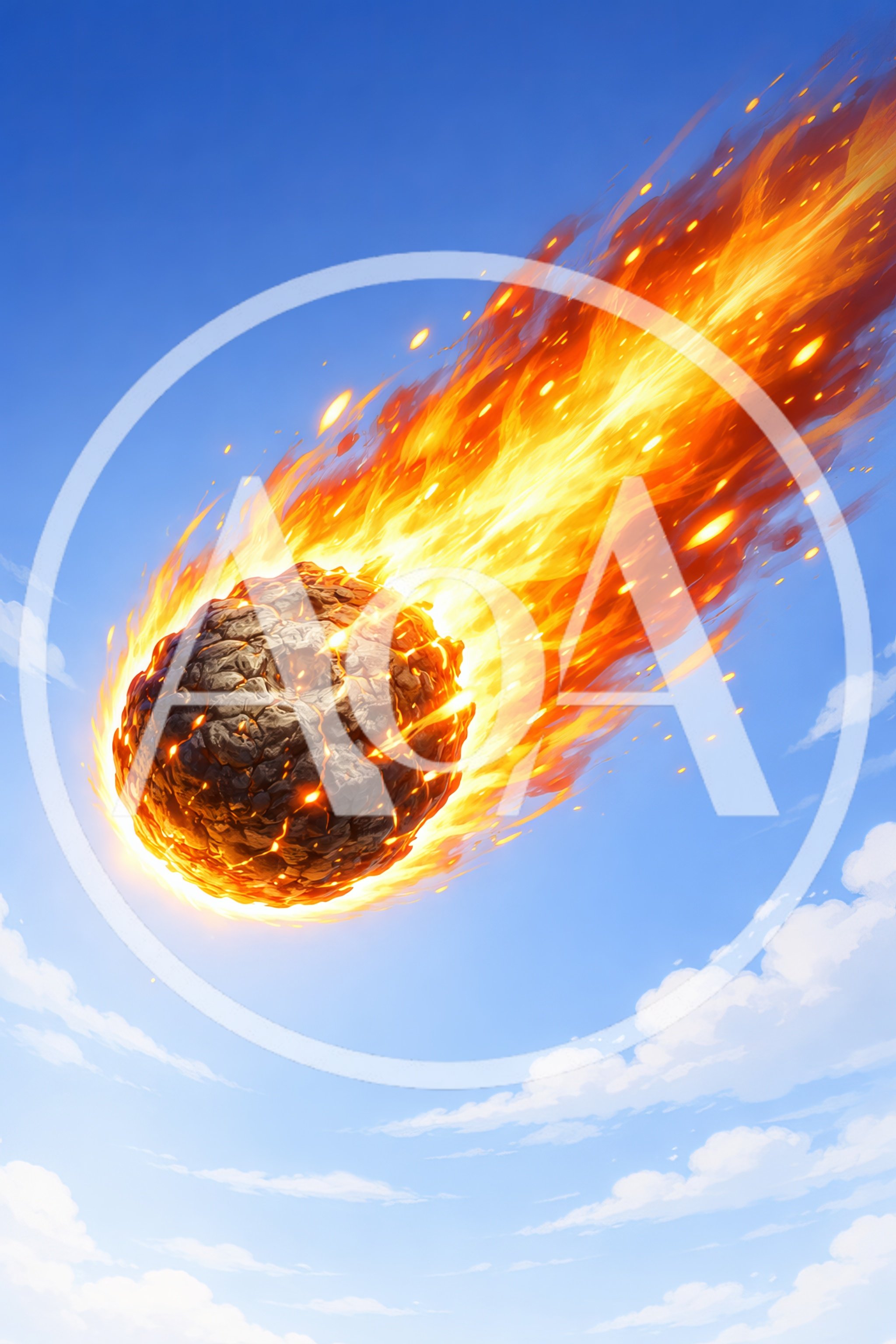 Burning Meteorite Falling Through A Clear Blue Sky