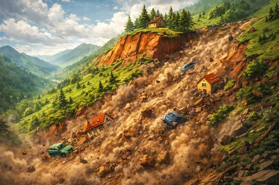 Catastrophic Landslide Destroying Mountain Homes And Vehicles
