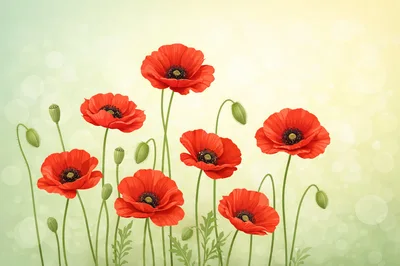 Red Poppy Flowers On Soft Bokeh Background