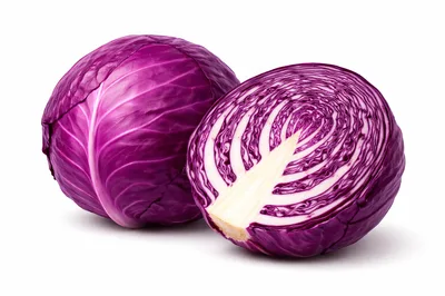 Whole And Halved Red Cabbage On White Background