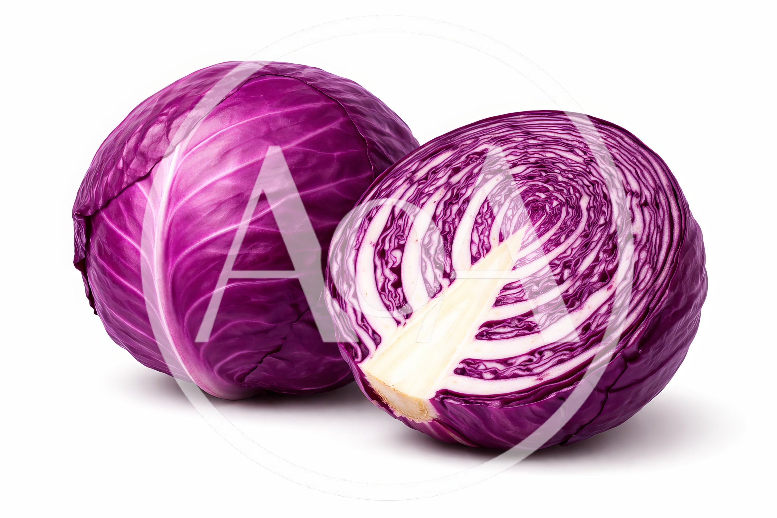 Whole And Halved Red Cabbage On White Background