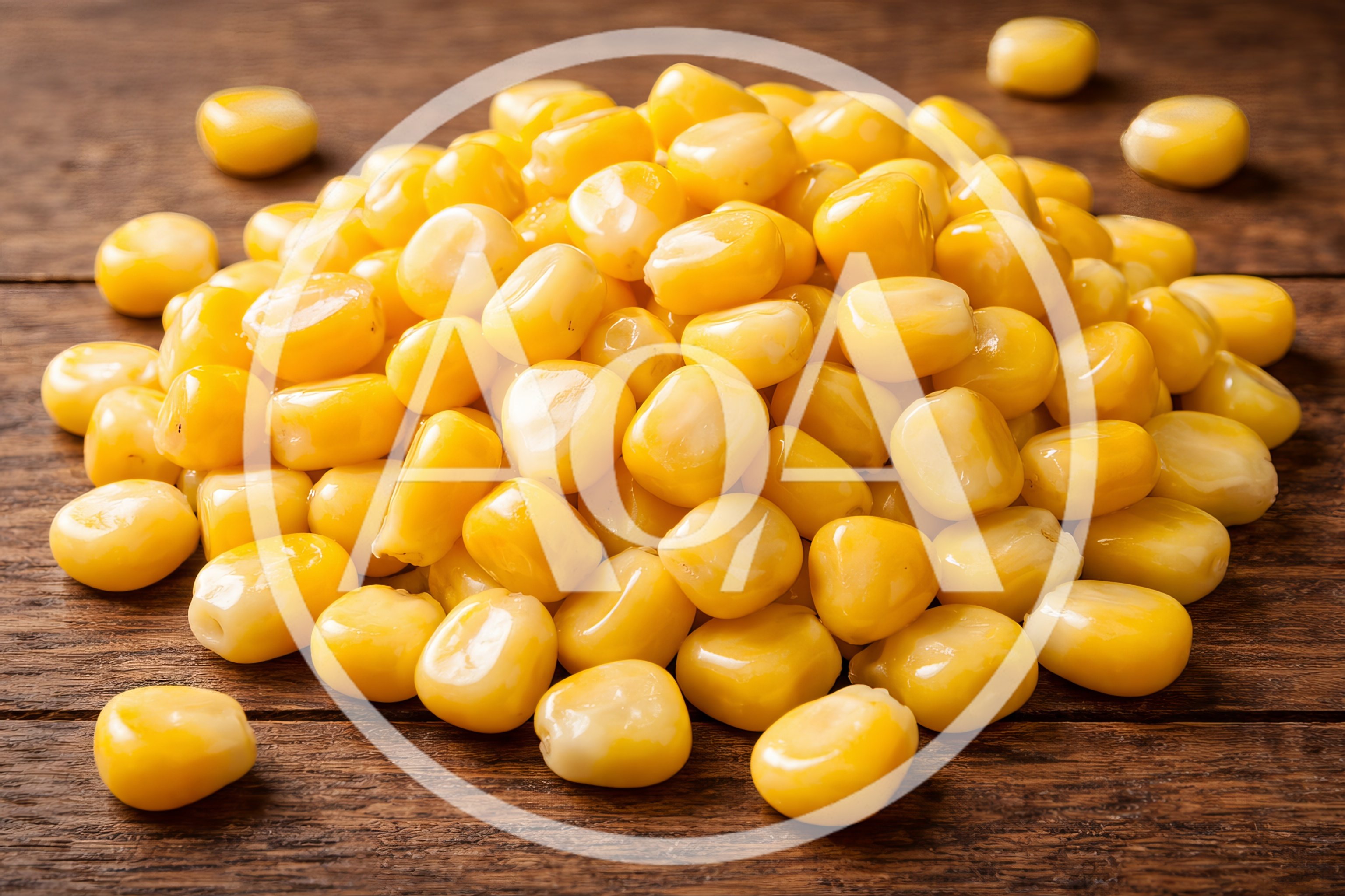 Fresh Yellow Sweet Corn Kernels on Wooden Table