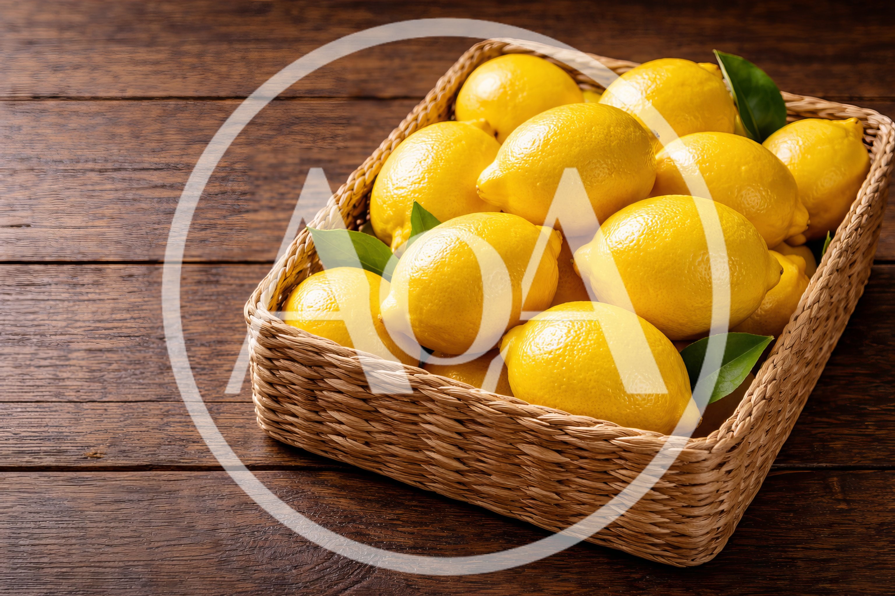 Fresh Yellow Lemons In A Woven Basket